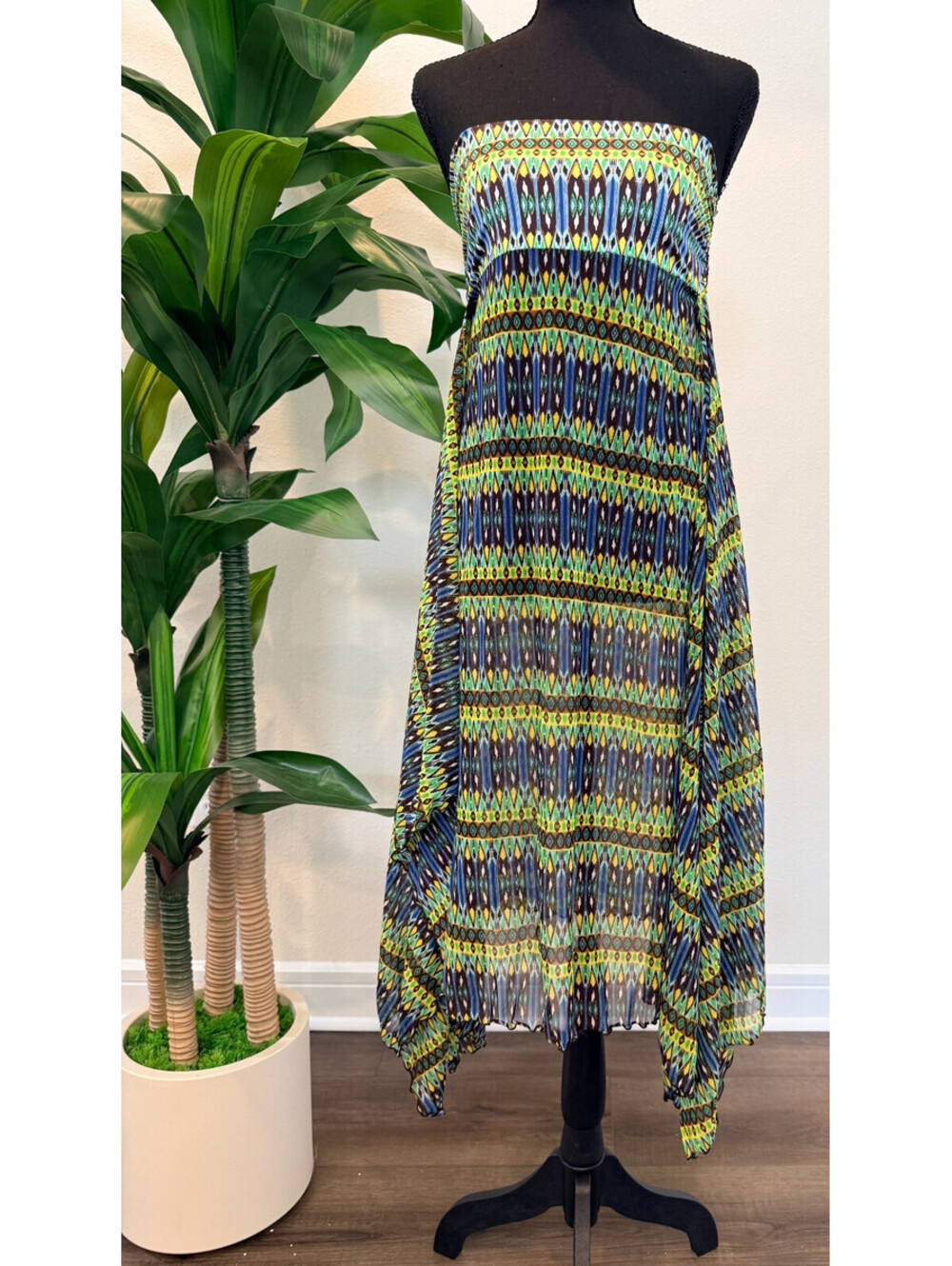 SORAYA Strapless Coverup Dress - Multicolor Geometric Pattern - One Size